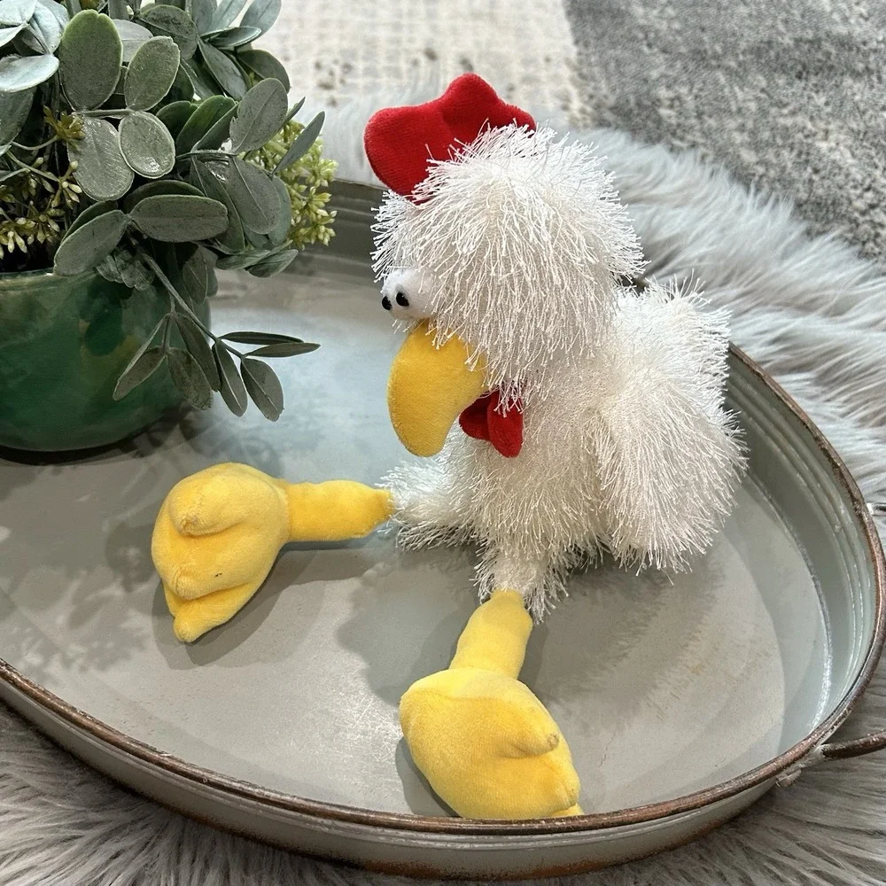 GANZ Vintage Fluffy White Floppy Chicken Rooster Plush Stuffed‎ Animal